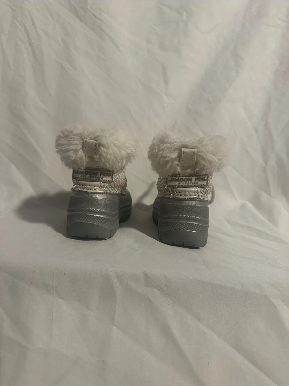 London Fog Girls Silver Glitter Faux-Fur Winter Boots